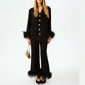 SLEEPER NWT Party Pajamas Set with Detachable Feathers in Black Size XS